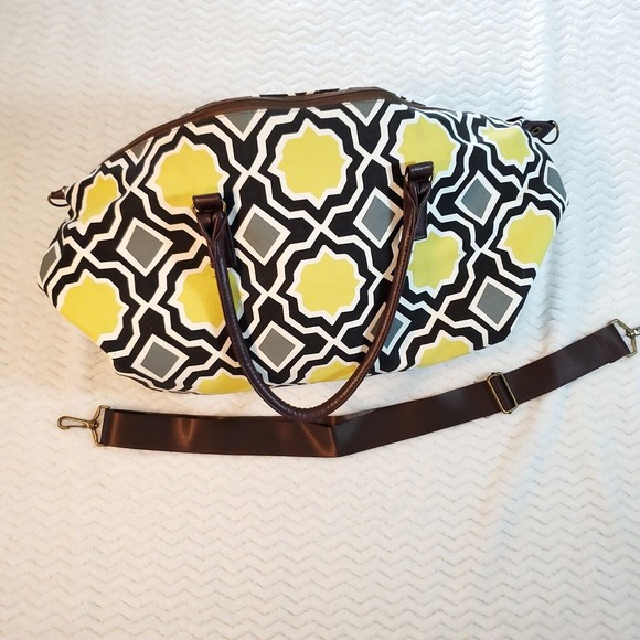 Lulu Dharma Bag Canvas Carry-On Travel Tote Weekender Eco-Luxury Geo Chartreuse - Picture 6 of 13